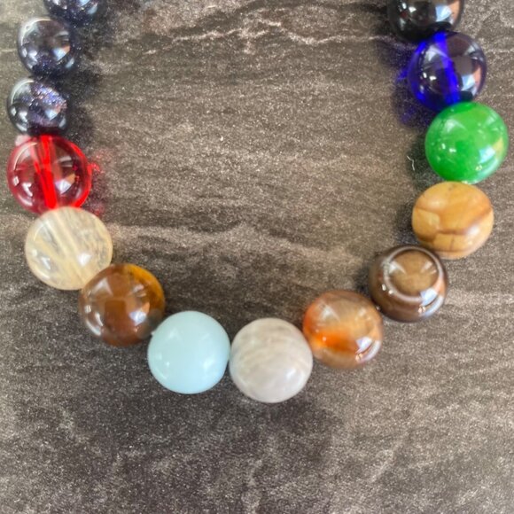 Multicolor Natural Stone Gemstone Bead Bracelet Elastic Stretch Jewelry - Picture 4 of 7